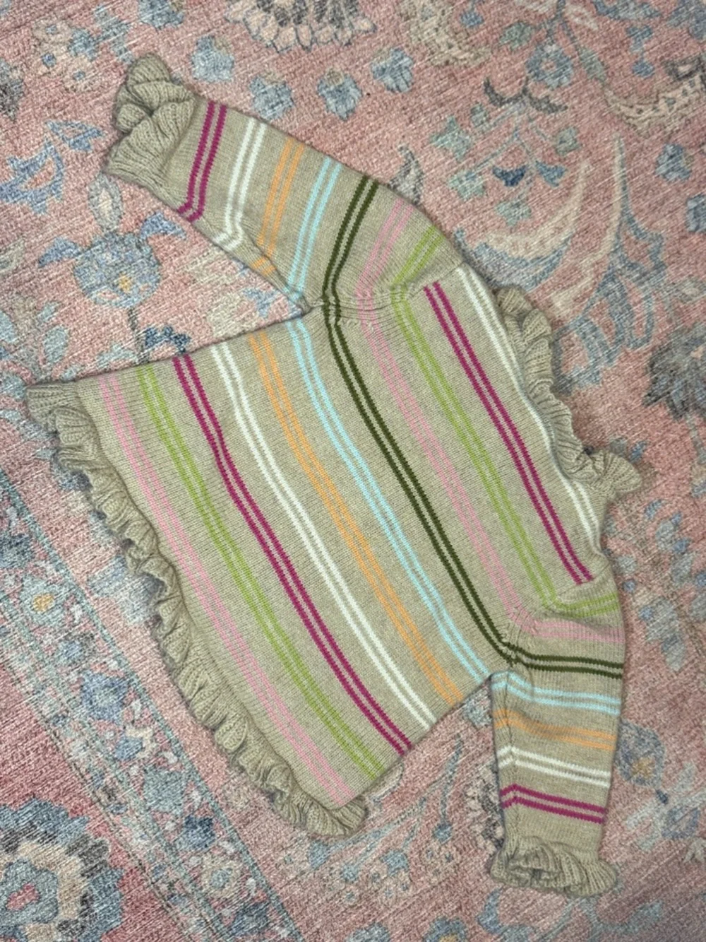 *Almost Vintage* Gymboree Beige and Pastel Stripe Ruffle Baby Cardigan 3-6M